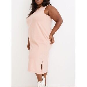 Madewell Women Size 2X Crewneck Tank Cotton Midi Dress Antique Coral Spilt Side